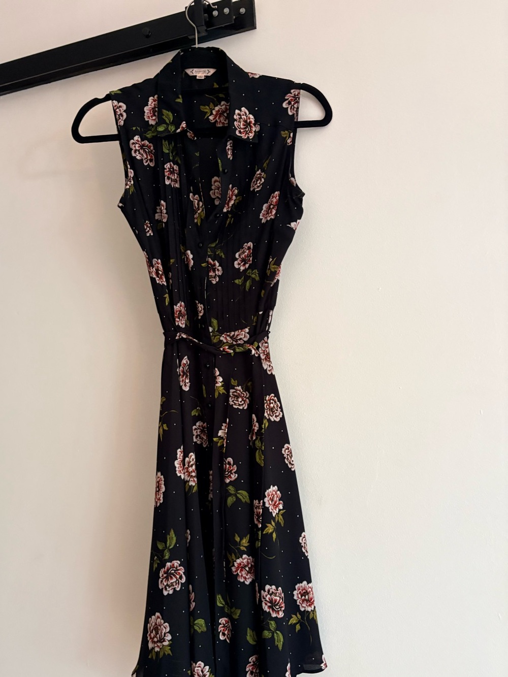 Nanette Lapore Sleeveless Black Floral Tie-Waist Dress
